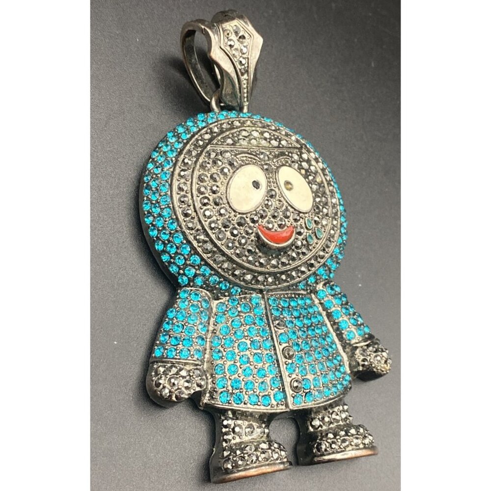 Kenny Pendant Blue Black CZ Marcasite Men's Hip Hop BRICK SQUAD ESKIMO LOOK - Picture 5 of 11